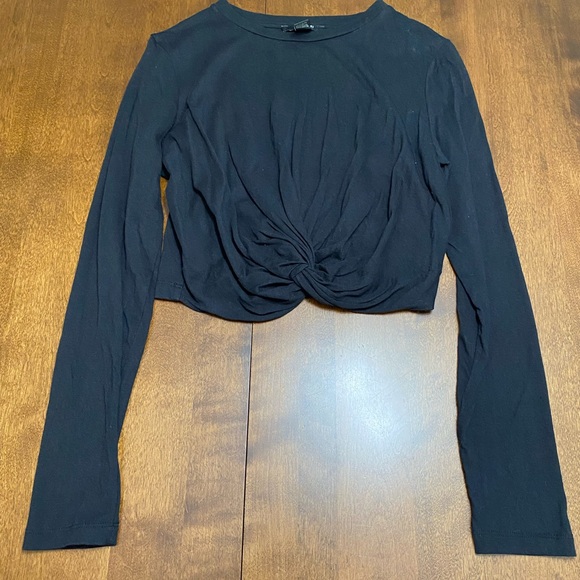 Forever 21 Black Tied-Ruffled Crop Top Full Sleeve Shirt, Size L - Picture 1 of 5